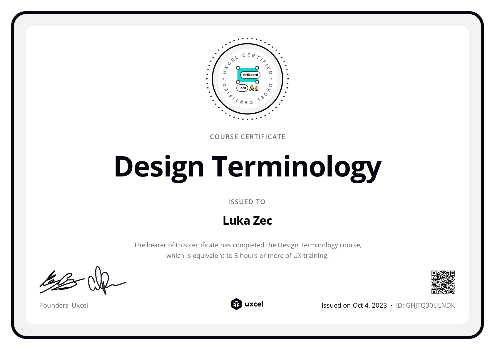 Luka Zec's certificate